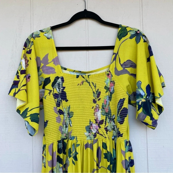 Soft Surroundings Maise Yellow Floral Smocked Maxi Dress SZ M Squire Neck Boho - Picture 12 of 13